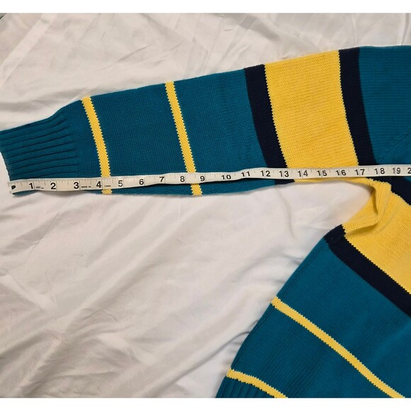 Vtg 90s John Ashford Cable Knit Striped Sweater Unisex L Colorblock Fisherman - Picture 6 of 15